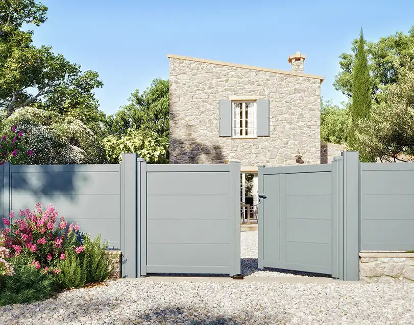 Portail battant plein en aluminium gris Karana KOSTUM